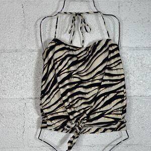Michael Michael Kors Women's Zebra-Print Tankini Top - Black XS $130